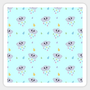 Kawaii Cute Raining Rainbow Clouds Pattern in Blue Sticker